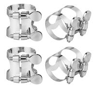 Machify Ligaduras para boquilla de saxofón, 4 piezas de ligadura de boquilla de saxofón Eb, ligadura de saxofón E-Flat de metal plateado con tornillos ajustables, para profesionales y principiantes