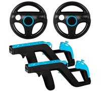 Machine-Ya Wii Zapper Gun y volante compatible con Nintendo Wii y Wii U Remote Game (paquete de 2, negro)