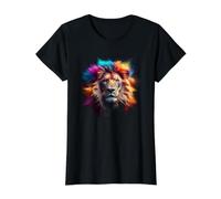 Macho león Africano en Color Explosivo Camiseta gráfica económica, Mujer, Negro, S