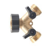 MACHSWON Divisor de manguera de jardín de 2 vías, conector en Y de latón resistente con válvulas dobles, adaptador de manguera de 3/4 pulgadas para grifo al aire libre, divisor de espiga de agua sin