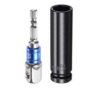 MACHSWON Llave de vaso de 1/2 pulgada de 15 mm de profundidad de 6 puntos de 3 pulgadas de longitud con adaptadores de vástago hexagonal de 1/2 a 1/4 pulgadas, kit de accesorios de adaptador de