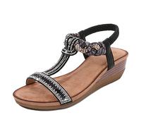MACHSWON Sandalias de cuña para mujer con cristales brillantes bohemios con plataforma, negro 5, 36 EU
