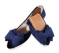 MACHSWON Zapatos Planos de Ballet para Mujer, Cómodos y Plegables, Bailarina, Vestido Casual, Puntera Puntiaguda, Negro con Arco Azul Marino, 38.5 EU