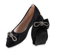 MACHSWON Zapatos planos de ballet para mujer, punta de punta, plisada, zapatos de vestir deslizantes, zapatos de trabajo planos, bailarina, cerrado, plano, con diamantes de imitación, Negro 7., 38 EU