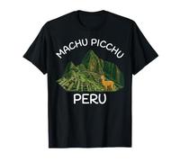 Machu Picchu Perú Vintage Póster Viaje con Llama y Ruinas Camiseta