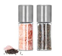 Macina Sale e Pepe 2 Set, Juego de Mini Molinillo de Sal y Pimienta, Macina Spezie in Acciaio Inox, Ruvidità Regolabile, Macina Sale a Ricarica, per Condimenti, Pepe, sale e Peperoncino, Argento