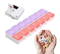 Maciun Organizador electrónico de píldoras | Caja dispensadora electrónica digital de píldoras, 14 compartimentos, portatillas, pastilleros semanales portátiles para aceite de pescado, suplementos