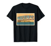 Mackinac Bridge Michigan Travel Retro Vintage Postal Style Camiseta