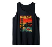 Mackinac Island Bridge City Skyline Michigan Retro Viajes Camiseta sin Mangas