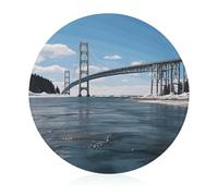 Mackinac - Tabla de cortar de puente de suspensión, bloque redondo de vidrio templado, tablas de cortar únicas de cocina para pizza, verduras, frutas, queso y embutidos