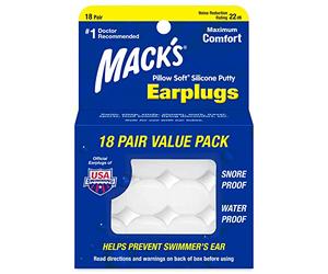 Mack's Pillow - Tapones de silicona suave para los oídos, 18 pares, los tapones originales de masilla de silicona moldeable para dormir, roncar, nadar, viajar, conciertos y estudiar