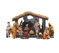 MACLARONX Juego de 12 Figuras de belén de Navidad con árbol de Nacimiento de Jesús, 3 sabios, Pastor reorganizable, decoración de Mesa para Interiores, hogar, Resina, Pintada a Mano, Coleccionable