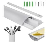 Maclean Canaleta para Cables de Aluminio, 750 x 62 x 20 mm, Perfil semicircular para HDMI Audio LAN, Incluye Accesorios de Montaje, para instalación en Pared y Suelo, Sistema de Dos Piezas (Plata, 62