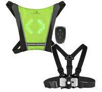 Maclean Chaleco de seguridad LED con señal de giro inalámbrico remoto recargable arnés de pecho para Smartphone Cámara acción ajustable impermeable IPX2 Bicicletas senderismo Correr