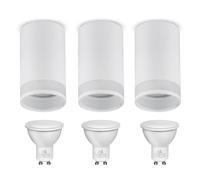 Maclean Foco de superficie casquillo GU10 hasta 40W | Lámpara de techo de aluminio con aro transparente | diseño moderno | 55x105 milímetros (Blanco, 3 unidades, bombilla blanca neutra, 7 W)
