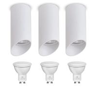 Maclean Foco de Superficie con Casquillo GU10 hasta 40W | Lámpara de Techo de Aluminio para Uso Interior | Diseño Moderno | 55x130 milímetros (Blanco, 3 unidades + bombilla blanca cálida, 7 W)