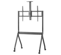 Maclean MC-114 B Soporte de TV móvil de 55 a 100 Pulgadas, Acero Recubierto de Polvo, VESA hasta 900 x 600, Capacidad de Carga de 120 kg, Altura Ajustable, Ruedas con Bloqueo, estantes para cámara y