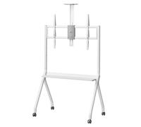 Maclean MC-114 W Soporte de TV móvil de 55 a 100 Pulgadas, Acero Recubierto de Polvo, VESA hasta 900 x 600, Capacidad de Carga de 120 kg, Altura Ajustable, Ruedas con Bloqueo, estantes para cámara y