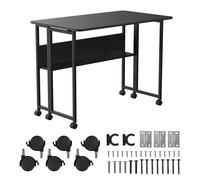 Maclean MC-126 B Mesa escritorio plegable negra 100x58 cm móvil con ruedas