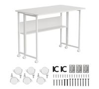 Maclean MC-126 Escritorio Plegable con Estante y Ruedas | Tablero de 100x58 cm | Capacidad de Carga de 50 kg | Plegado Rápido | Mesa Móvil Compacta para Teletrabajo, Estudio, Oficina en Casa (Blanco)