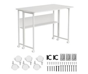 Maclean MC-126 Escritorio Plegable con Estante y Ruedas | Tablero de 100x58 cm | Capacidad de Carga de 50 kg | Plegado Rápido | Mesa Móvil Compacta para Teletrabajo, Estudio, Oficina en Casa (Blanco)