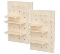 Maclean MC-130 WD - Panel de pared de madera clara de 40 x 60 cm con 3 estantes y 5 ganchos, capacidad de carga de 20 kg, montaje en pared estable para cocina, oficina, taller, almacenamiento