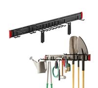 Maclean MC-179 Soporte de pared para herramientas de jardín y organizador de garaje Sistema de almacenamiento de acero 228 kg con ganchos ajustables para palas escobas mangueras y cables