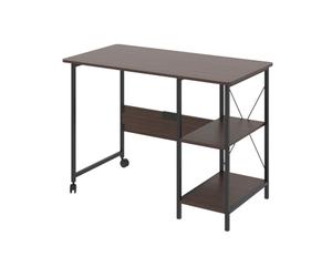 Maclean MC-411 Escritorio Plegable Loft con Tablero y Dos Estantes, Mesa de Trabajo para Ordenador, 2 Ruedas, Carga máx. 150 kg, Dimensiones: 107x45x75 cm (Nogal)
