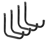 Maclean MC-487 Soportes de pared de acero negros con ganchos para el garaje | para herramientas, neumáticos, ruedas, escaleras, bicicletas, mangueras de jardín y protectores de goma (4)