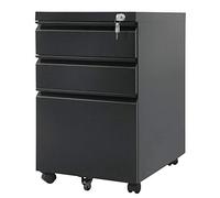 Maclean MC-850 Armario con Cerradura, Mueble para Documentos de Oficina, Contenedor con Ruedas para Oficina 3 cajones 39x64x50cm Negro, Metal