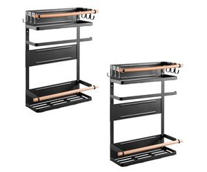 Maclean MC-910 Estante magnético para Nevera/Lavadora con portarrollos y 6 Ganchos extraíbles Estante Colgante Portarrollos de Papel de hasta 12 kg Negro (2)