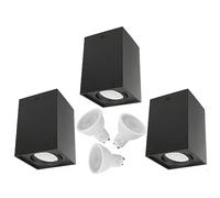 Maclean MCE Foco de Techo Orientable con Casquillo GU10 para Lámparas LED y Halógenas Hasta 40W Aluminio IP20 (Negro, 3x uds Cuadrado + Bombilla LED)