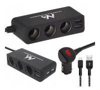 Maclean MCE117 - Cargador de coche con voltímetro para encendedor de cigarrillos (3 enchufes, 4 puertos USB 4,8 A, 5 V, cable USB C)