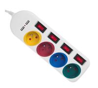 Maclean MCE229 W Alargador Regleta de Enchufes Cable de Prolongación de 4 Tomas + 2xUSB con Interruptores, 250VAC/10A, 2,1A 5V, 1,5m (White)
