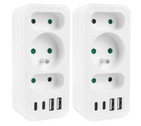 Maclean MCE248 Divisor de 3 Puertos 2X USB-A 2X USB-C PD 20 W | Centro de alimentación Carga rápida protección Infantil diseño Compacto (Blanco, 2 unidades)