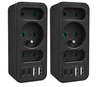 Maclean MCE248 Divisor de 3 Puertos 2X USB-A 2X USB-C PD 20 W | Centro de alimentación Carga rápida protección Infantil diseño Compacto (Negro, 2 unidades)