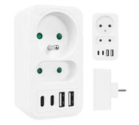 Maclean MCE249 Divisor 2 Puertos 2X USB-A 2X USB-C PD 20W | Carga rápida Centro de alimentación Compacto protección para niños Divisor Moderno (Blanco)