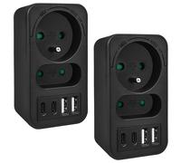 Maclean MCE249 F/B Regleta 2 Tomas + 4 USB (2xA 2xC PD 20W) Negro - Pack 2