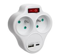 Maclean MCE336 E Toma de Corriente, Divisor con 2 Tomas y USB A/C 2,4A, tipo E, 2x16A