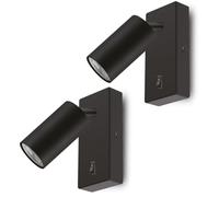 Maclean MCE369 Aplique de Pared GU10 con Interruptor Máx. 40W | Punto Giratorio | Diseño Moderno para Salón, Dormitorio y Pasillo | 55x100 mm (Negro, 2 unidades con luz blanca neutra de 7W)