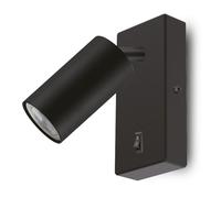 Maclean MCE369 Aplique de Pared GU10 con Interruptor Máx. 7W | Punto Giratorio | Diseño Moderno para Salón, Dormitorio y Pasillo | 55x100 mm (Negro) | bombilla en el conjunto