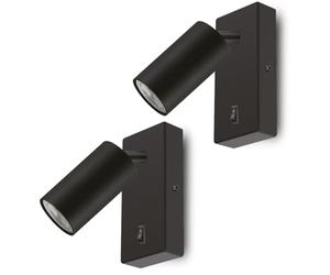 Maclean MCE369 Aplique de Pared GU10 con Interruptor Máx. 7W | Punto Giratorio | Diseño Moderno para Salón, Dormitorio y Pasillo | 55x100 mm (Negro) | contiene 2 bombillas de 7 W