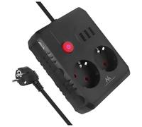 Maclean MCE387/8 Regleta | 2 Tomacorrientes 3xUSB 2500W | Cable Compacto con enchufes angulares de 45° | Interruptor Iluminado para Montaje en Pared (Negro, 1,5 m)