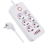 Maclean MCE389 W Regleta 6 enchufes + 4 USB, 110-240V, 1,5 m, Blanco