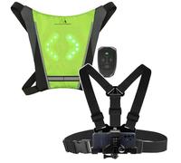 Maclean MCE420 - Chaleco de seguridad LED con intermitentes inalámbricos y control remoto IPX5 recargable reflectante + correa pectoral MC-445 con soporte para teléfono ajustable