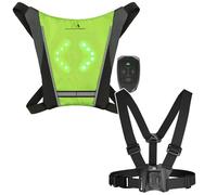 Maclean MCE420 - Chaleco de seguridad LED con intermitentes inalámbricos y mando a distancia resistente al agua recargable + arnés de pecho MC-294 con soporte ajustable para smartphone y cámara de