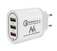 Maclean MCE479 QC 3.0 Cargador USB Universal 3xUSB Adaptador de Carga Fuente de Alimentación Adaptador 1x Carga Rápida 3.6-6V / 3A 6-9V / 2A 9-12V / 1.5 2X 5V / 2.1A (Blanco)