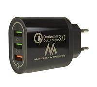 Maclean MCE479 QC 3.0 Cargador USB Universal 3xUSB Adaptador de Carga Fuente de Alimentación Adaptador 1x Carga Rápida 3.6-6V / 3A 6-9V / 2A 9-12V / 1.5 2X 5V / 2.1A (Negro)