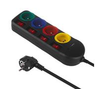 Maclean MCE508 Regleta de 4 Enchufes Tipo E con 2 Puertos USB (A y C) 5V/3.1A QC 2.0, USB-C 18W PD | Toma Múltiple, máx. 2500 W 10 A | Cable de 1,5 m (Negro/Multicolor)