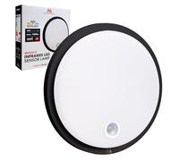 Maclean MCE525 Lámpara LED con Sensor de Movimiento | PIR 10W IP65 Neutra 4000K 1000lm Plafón Exterior e Interior con Modo Continuo | Clase energética F (Negro)